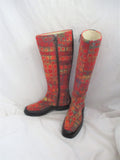 EUC LIORA MANNE Boiled Wool Check Side Zip Knee High Boot Leather 36 Tomato green
