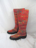 EUC LIORA MANNE Boiled Wool Check Side Zip Knee High Boot Leather 36 Tomato green