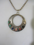 "BEAR" Signed NATIVE AMERICAN Motif 925 STERLING SILVER Necklace Southwestern Colorful Stone