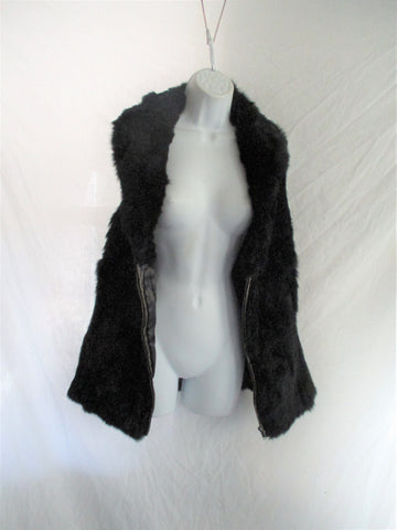 EMILIO PEPE ITALY Genuine RABBIT Fur Full Zip VEST Coat Jacket S BLACK