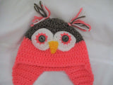 NEW HAND KNIT Infant Girls Boys Toddler Baby KIDS Ear Flap HAT OWL BIRD Pink Brown