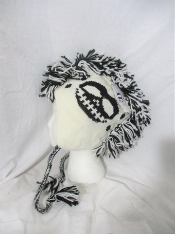 NEW SKULL Knit Ear Flap HAT Cap Beanie Ethnic MOHAWK SKULL WHITE BLACK