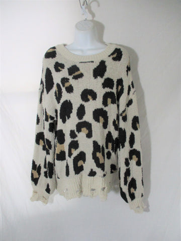 NEW BOX BAG ALTER'D STATE COW SWEATER Pullover Top Boho Animal Print S Fashion