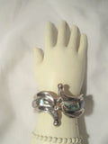 Vintage Signed TAXCO ABALONE Sterling Silver Hinged CUFF BRACELET BAND Jewelry Boho Statement