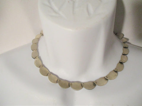 Mid-Century Modern Silver Brutalist Hinged Disc Necklace Moving Runway Style