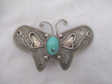BUTTERFLY TURQUOISE BARRETTE Bug Hair Ornament Silver Boho Hippie