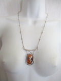 Handmade Signed Vintage Retro Hinged AMBER Sterling Silver Pendant Necklace