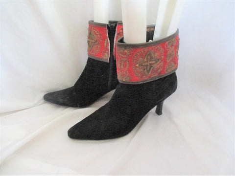 Handmade WHITE MOUNTAIN Upcycled Ankle Boot Bootie 10 Boho Hippie Suede Leather BLACK