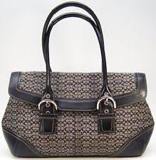 COACH 7080 VACHETTA Jacquard Hobo Handbag Satchel TOTE BLACK Leather