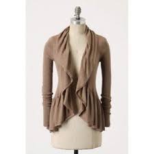 Womens GUINEVERE Ruffle Jacket Coat Cardigan Sweater ANTHROPOLOGIE S BEIGE