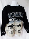Mens AVIREX Winter Holiday Christmas Knit Ski Sweater DOGSLED IDITAROD GRAY M